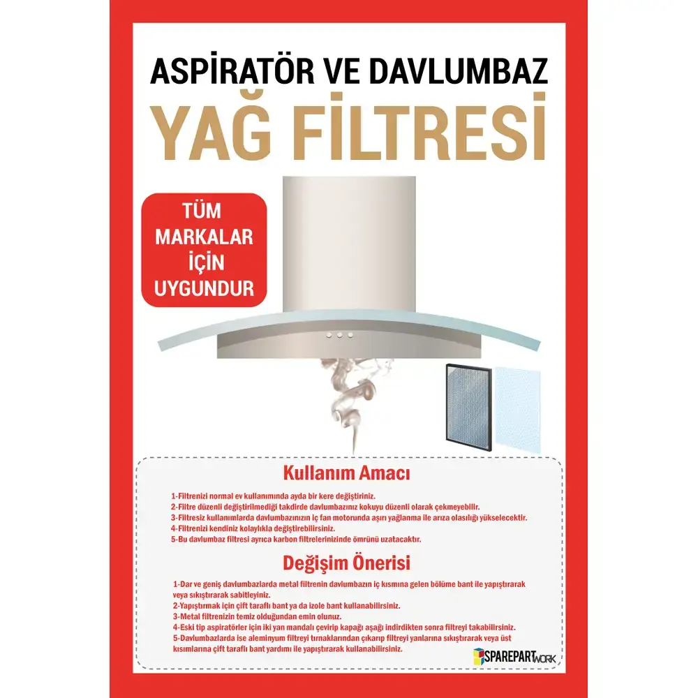 Aspiratör & Davlumbaz Elyaf Filtre 2 Adet 45X90 cm