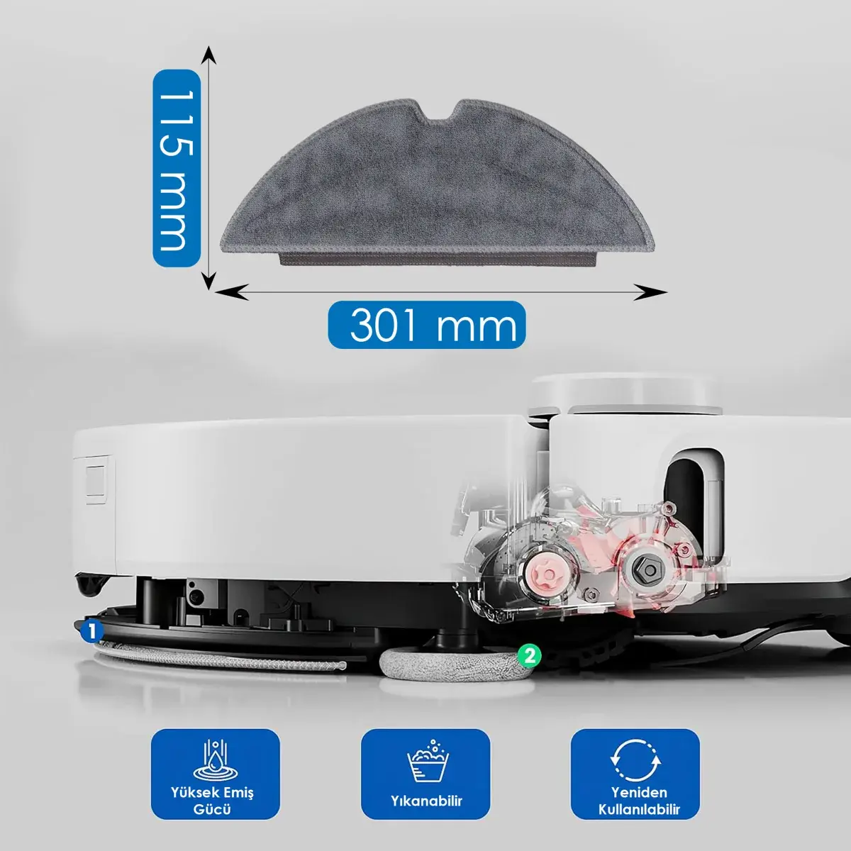 Homend Alex Laser 1282H ile Uyumlu Robot Süpürge Mop Pedi / Bezi